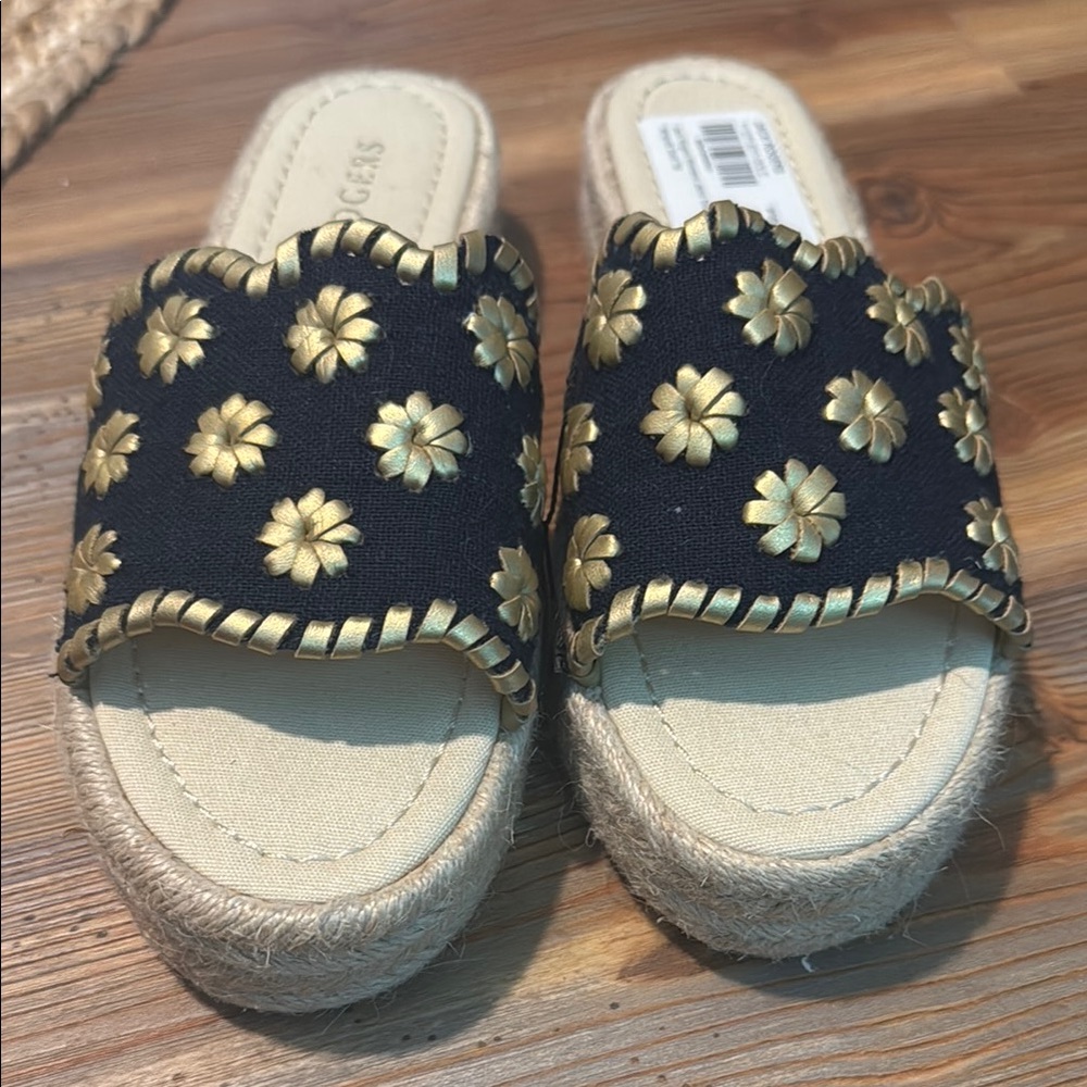 Jack Rogers Gold Stitch Slip On Sandals